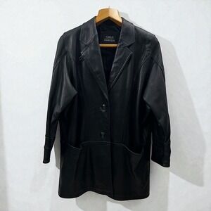 Carlo‎ Amboldi Men's Black Leather Blazer Coat Minimalist Tailored Size Large